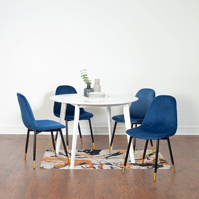 Lassan Contemporary 5-Pc Dining Set - White Table & 4 Blue Chairs