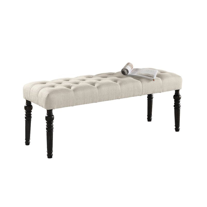 Fabric Tufted Turned Leg Dining Bench - Tan