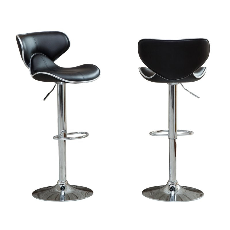Adjustable Swivel Bar Stool Set with Chrome Base - Black