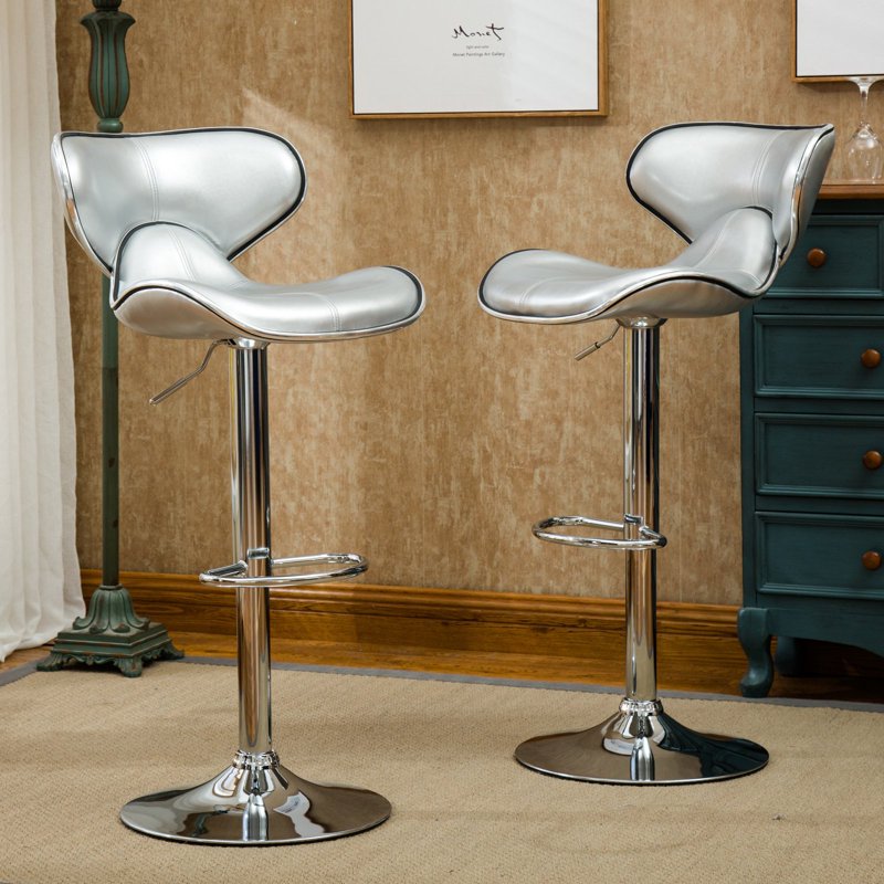 Adjustable Swivel Bar Stool Set of 2 - Cushioned Leatherette - Blue