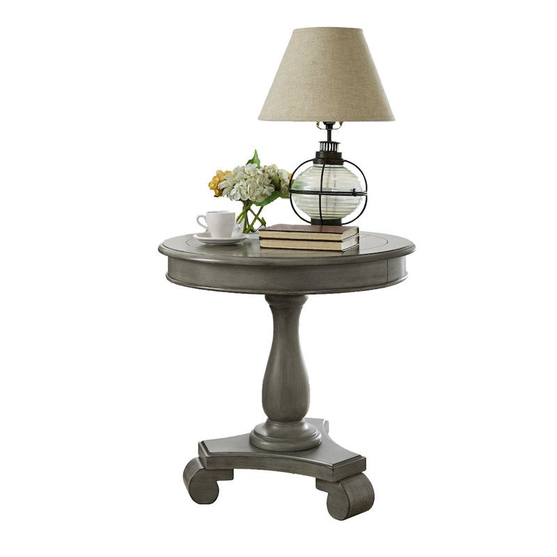 Gray Round Wood Pedestal End Table - 26"