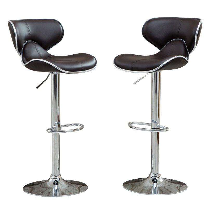Adjustable Swivel Bar Stool with Chrome Base - Brown, Set of 2
