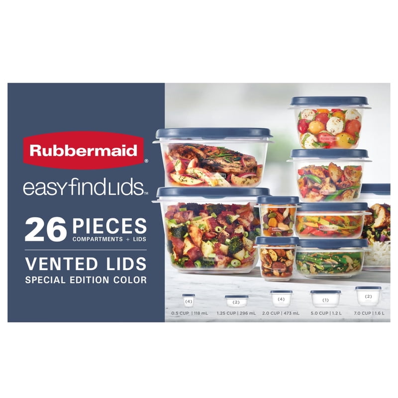 Food Storage Containers Set with Vented Lids - 26 Pieces, Blue