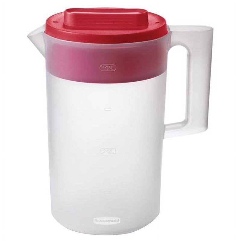 1 Gallon Clear Red Pitcher - BPA-Free Plastic Beverage Pitcher