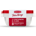 5-Cup Food Storage Containers - Set of 3, Red Plastic Bowls