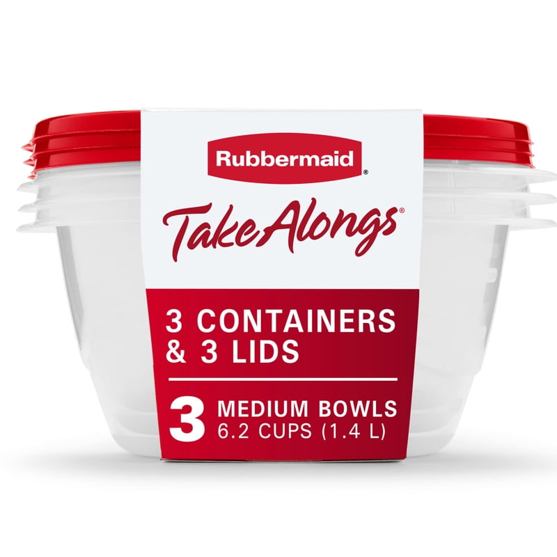 6.2-Cup Food Storage Containers - Set of 3 with Lids - Red