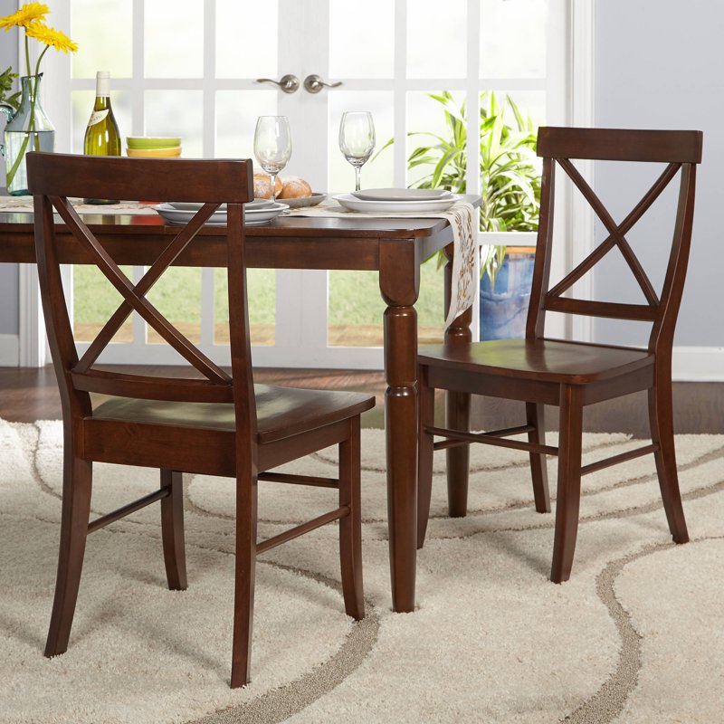 Rubberwood Cross Back Dining Side Chairs - Brown (Set of 2)