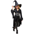Kids Black Coven Witch Costume - Small, Velvety Dress & Pointed Hat