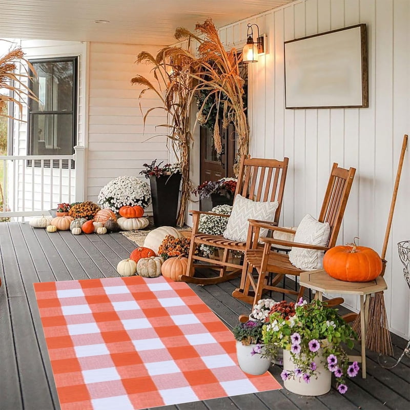 Outdoor Fall Welcome Doormat - Hand-Woven Plaid Rug for Porch & Entryway - 15.7x23.6 Inches - Variation #1