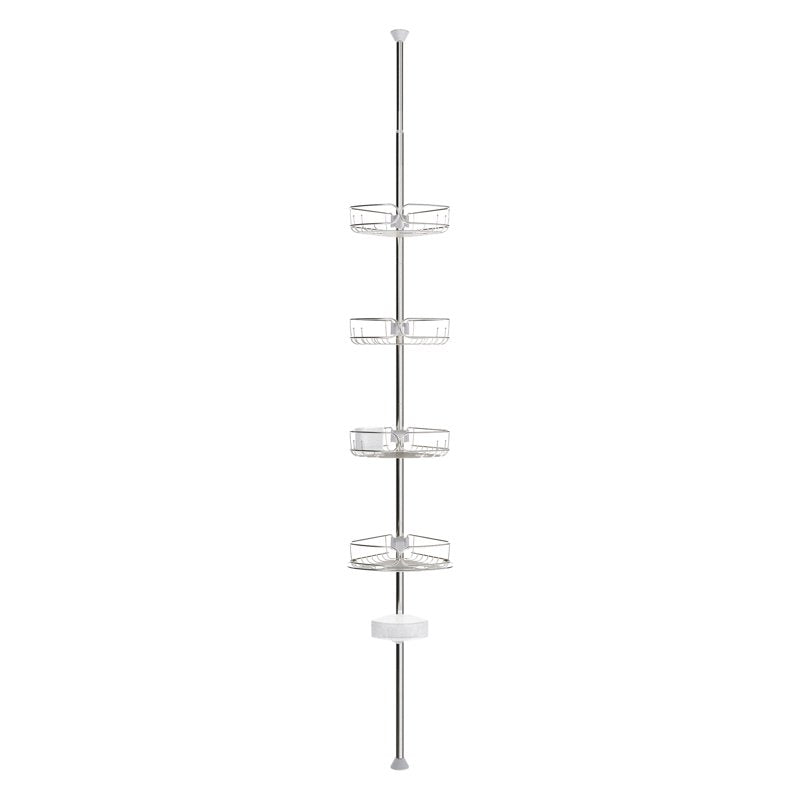Rustproof Tension Pole Shower Caddy with 4 Adjustable Shelves - Stainless Steel, 60-108 Inches