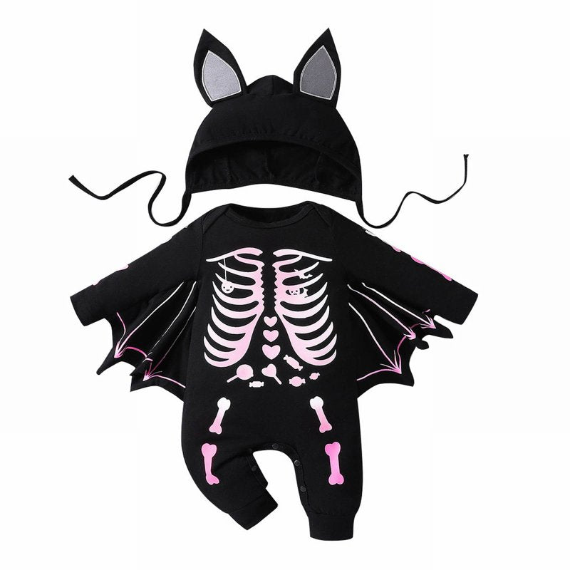 Baby Skeleton Jumpsuit with Wings for 0-3 Months Black Z-03 - Halloween Costume