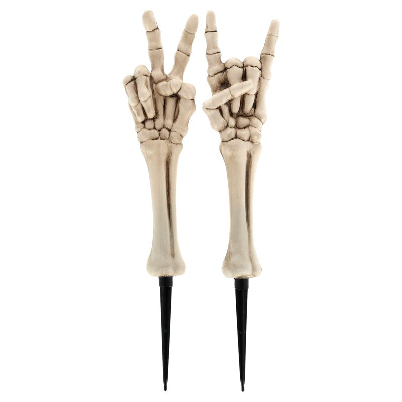 Skeleton Hand Yard Stakes Outdoor Halloween Decorations - White, 18.1 Inches, 2 Pack