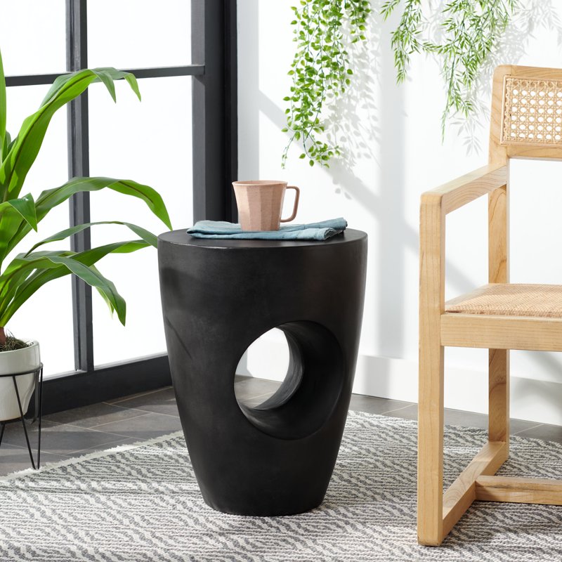Round Concrete Accent Table for Outdoor & Indoor Use - Black