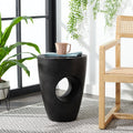 Round Concrete Accent Table for Outdoor & Indoor Use - Black