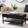 Solid Black Coffee Table with 2 Drawers & Shelf