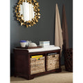 Contemporary Wicker Storage Bench with Cushion - Cherry