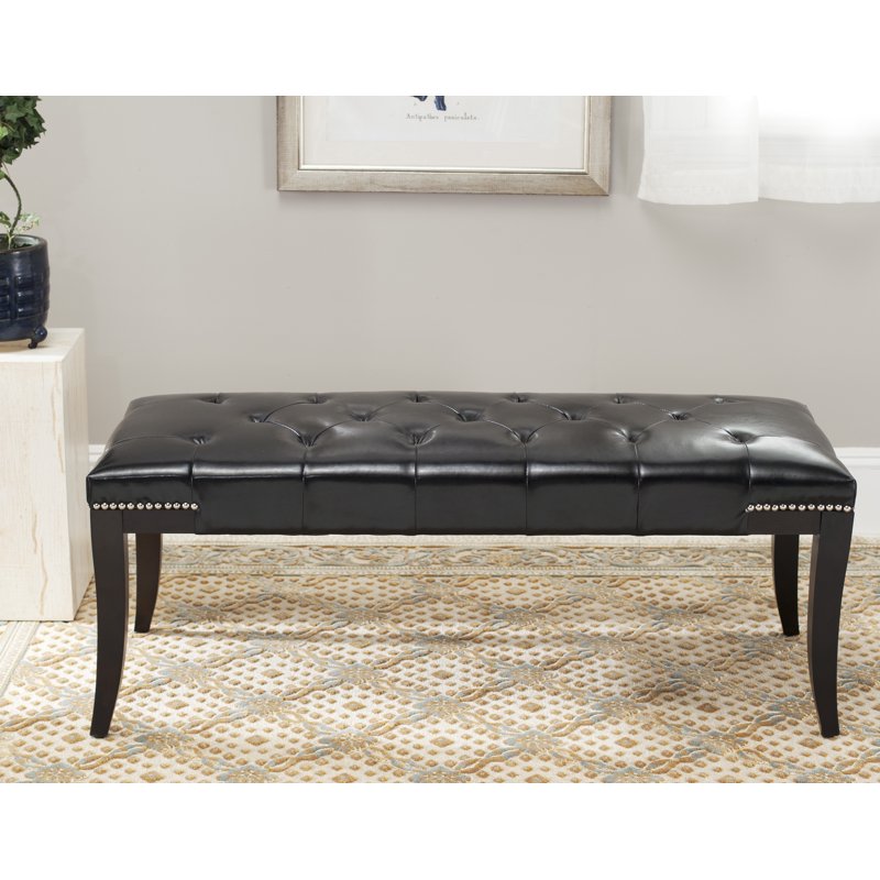 Upholstered Bench with Nail Heads - Classic Glam Design, Black