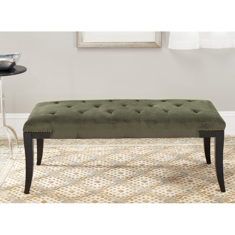 Classic Glam Upholstered Bench with Nail Heads - Graphite