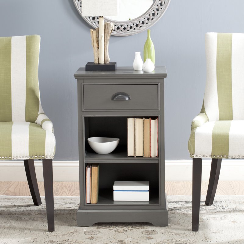 Solid Pine One Drawer Side Table with Two Shelves - Multiple Colors