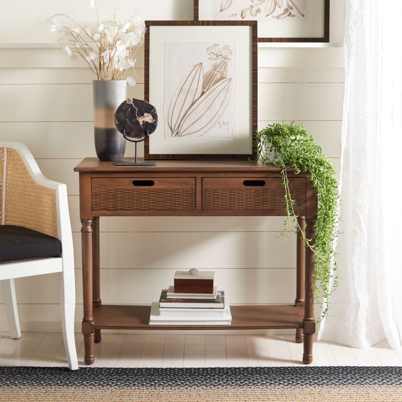 Solid Console Table with 2 Drawers and Shelf - Multiple Colors