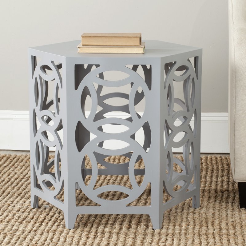 Geometric Hexagon Side Table - Pearl Blue Grey