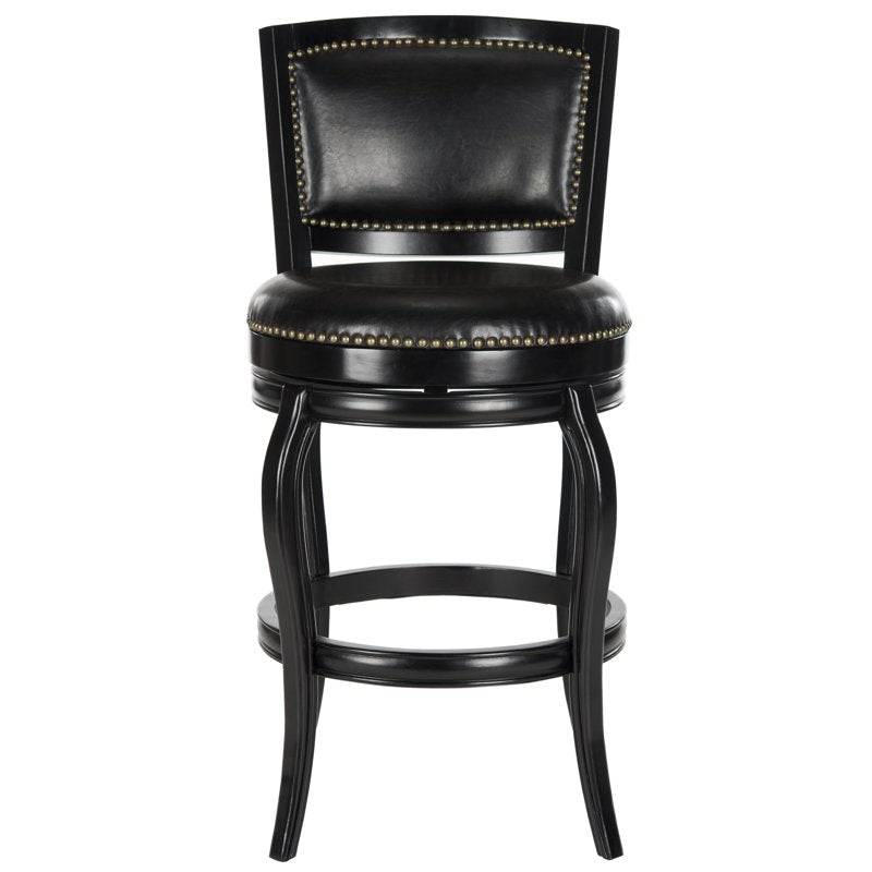Mid Back Swivel Bar Stool - Black Vegan Leather