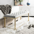 Contemporary Modern Glam Tufted Bench - Grey/Brass