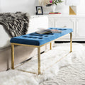 Contemporary Modern Glam Tufted Bench - Navy/Brass