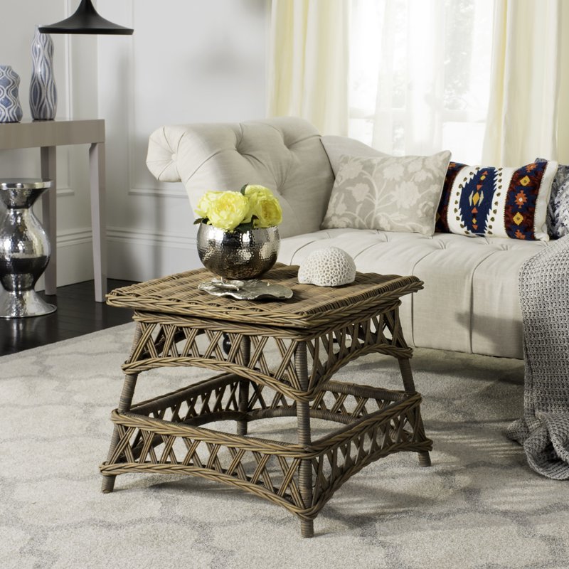 Woven Rattan Accent Table - Natural Finish, 23.6"
