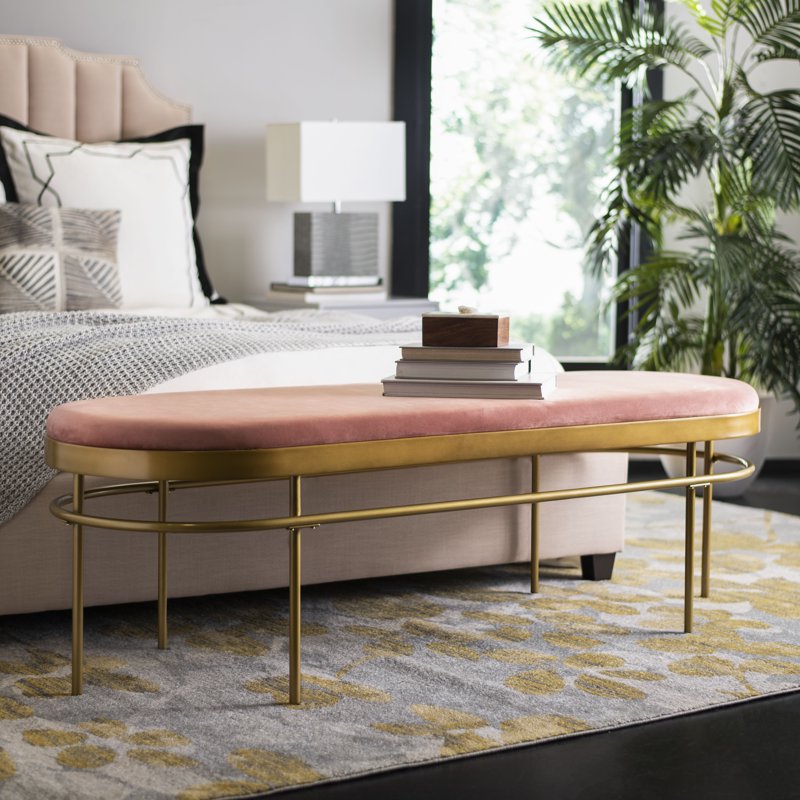 Modern Glam Oval Upholstered Bench - Dusty Rose & Gold