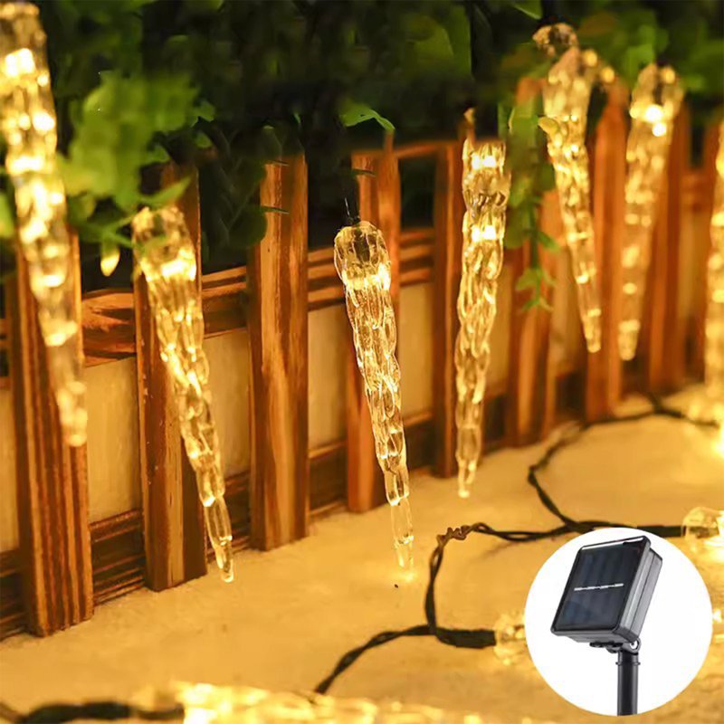 Solar Icicle Christmas Lights 21ft Yellow Outdoor Indoor Decor - Dusk to Dawn