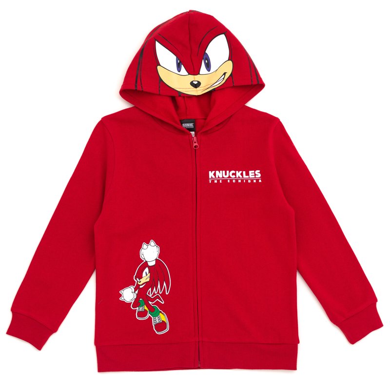 Kids Sonic the Hedgehog Knuckles Red Hoodie - Big Boys' Fleece Zip-Up Cosplay Jacket - Size 14-16
