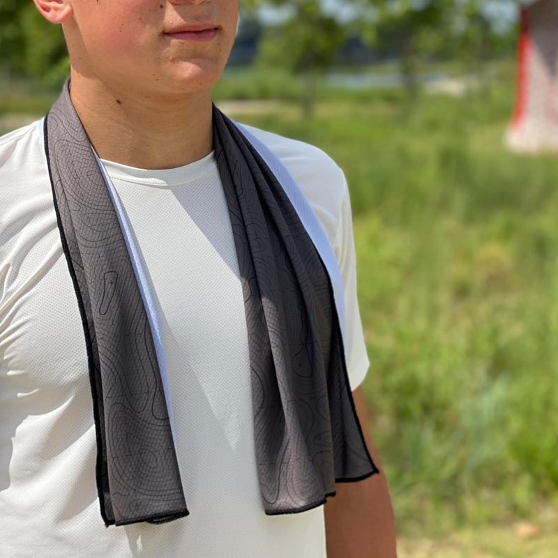 Cooling Towel - Extended Size Gray Topo - Heat Relief Sun Protection for Outdoor Sports