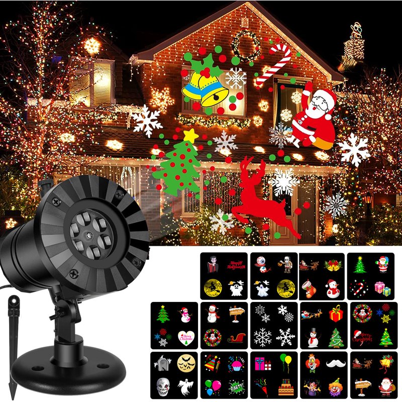 Outdoor Christmas LED Projector Lights with 16 Moving Holiday Patterns