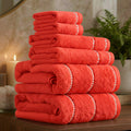 6-Piece Cotton Bath Towel Set - Quick Dry & Plush Spa Quality - Brick Variation