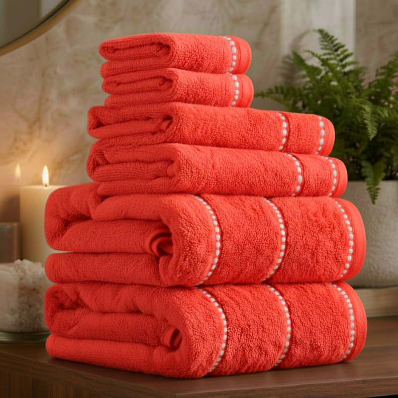 6-Piece Cotton Bath Towel Set - Quick Dry & Plush Spa Quality - Brick Variation