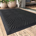 Outdoor Doormat Set 17x30 Inches Crosshatch Black Non-Slip Entryway Mats - 2 Piece Variation of 17" x 30" 2-Piece, Crosshatch-Black, Single