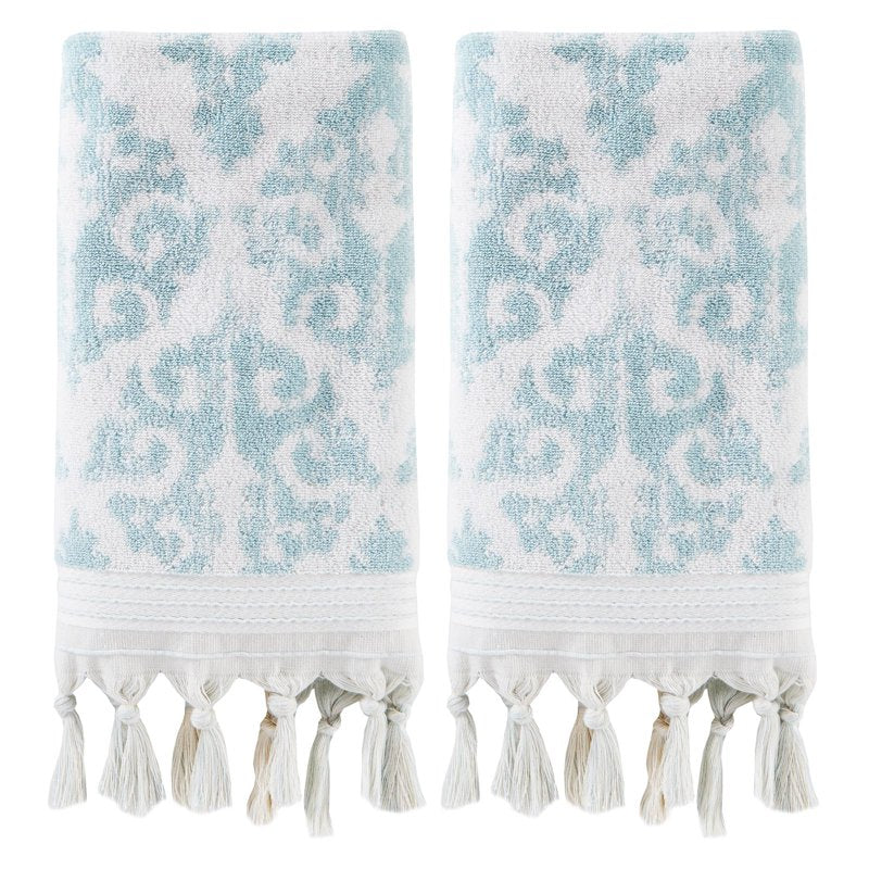Hand Towel Set - Mirage Fringe 2-Pack Aqua 16x26 Inches Bathroom Decor