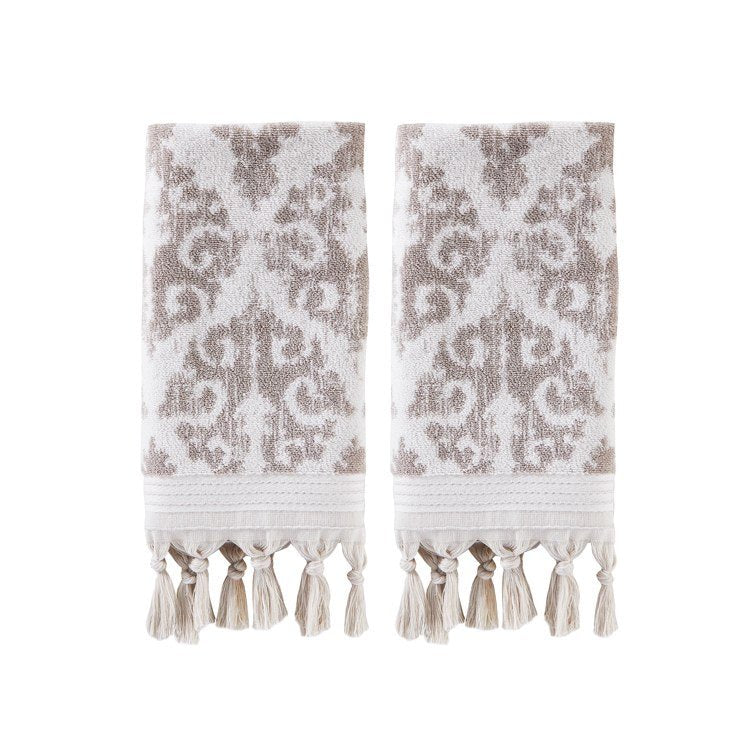 Mirage Fringe Hand Towel 2-Pack - Taupe, 16 x 26 Inches | Reversible Jacquard Design