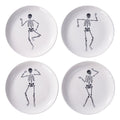 Halloween 4-Pack Ceramic Dancing Skeleton Appetizer Plates - Wax Resist