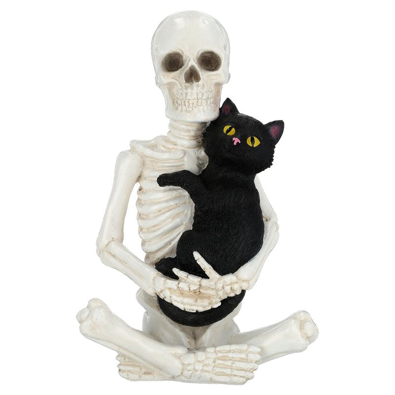 Halloween Skeleton and Cat Decor - Black and White, 8.8" Tabletop Accent