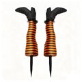 Halloween Witch Leg Yard Stakes with Glitter Shoes & Striped Stockings - Orange Variation
