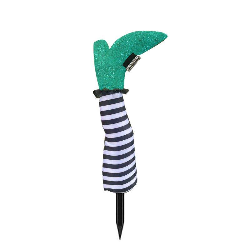 Halloween Green Striped Witch Leg Yard Stake - Spooky Garden Decor - Variation of S#Green
