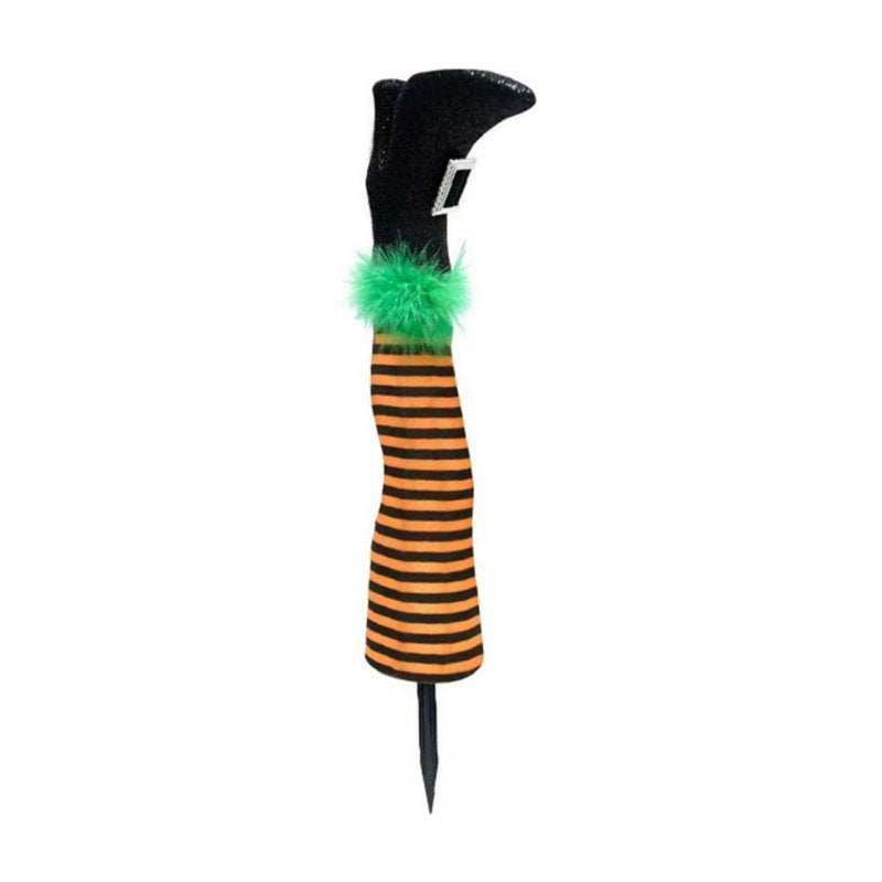 Halloween Orange Striped Witch Leg Yard Stake - Glitter Ground Decor - Variation of S#Orange