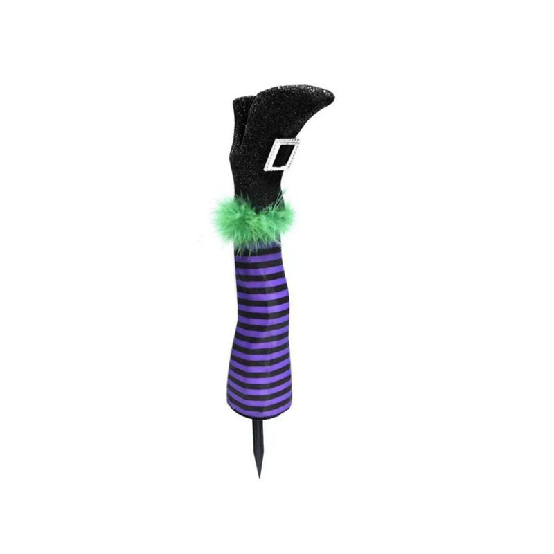 Halloween Purple Striped Witch Leg Yard Stake - Glitter Ground Ornament with Variation S#Purple