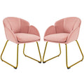 Pink Velvet Armchair Set with Gold Metal Legs - 2 Pieces