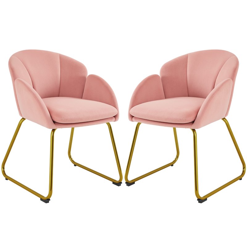Pink Velvet Armchair Set with Gold Metal Legs - 2 Pieces