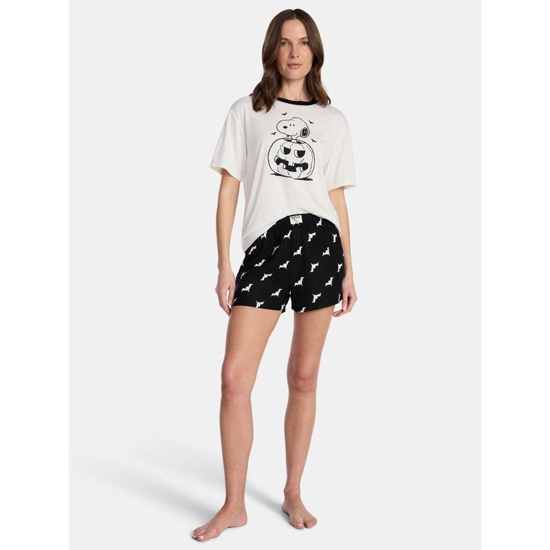 Peanuts Snoopy Pumpkin Sleep Set for Women & Plus Size Coconut Milk 2X