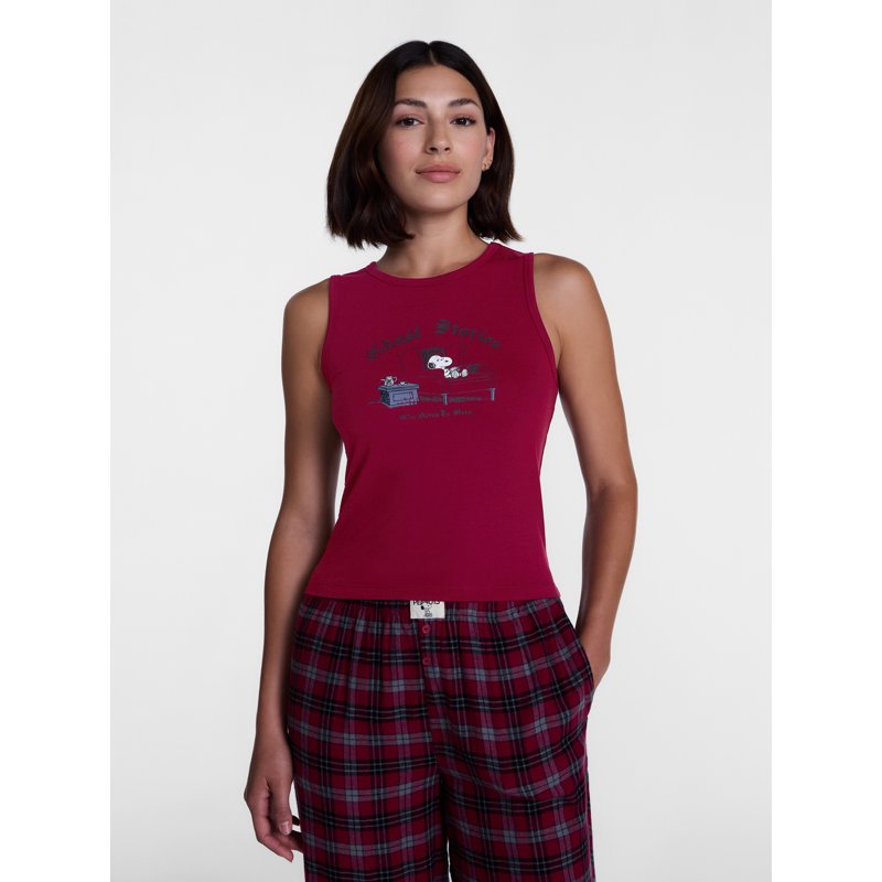 Peanuts Snoopy Ghost Stories Sleep Tank Top 2X Rumba Red Plus Size Women’s Lounge Wear