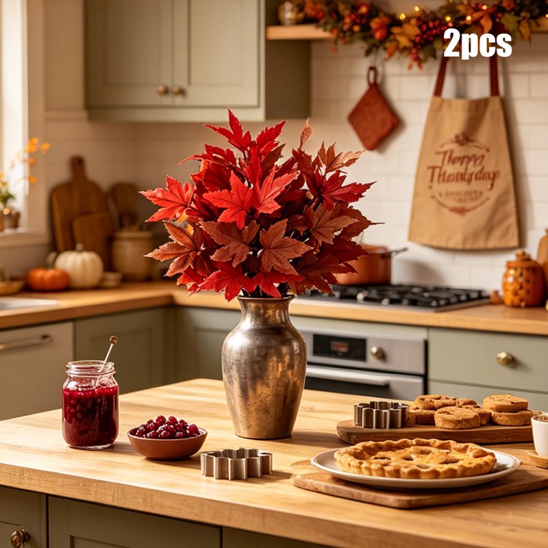 Artificial Maple Leaves Stems for Vase - Fall Autumn Decor, 12.99" x 7.87" with Red Plastic Branch Variation of THIS listing
